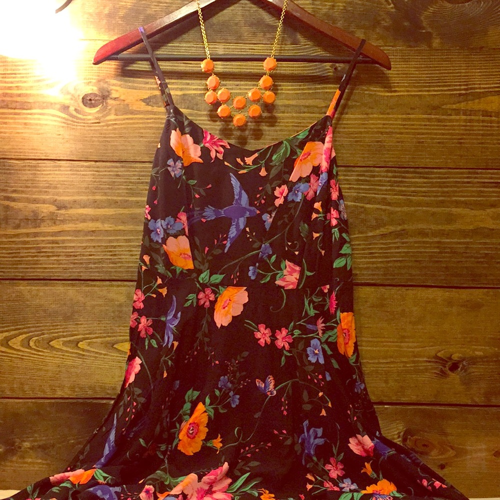 Floral print black dress!